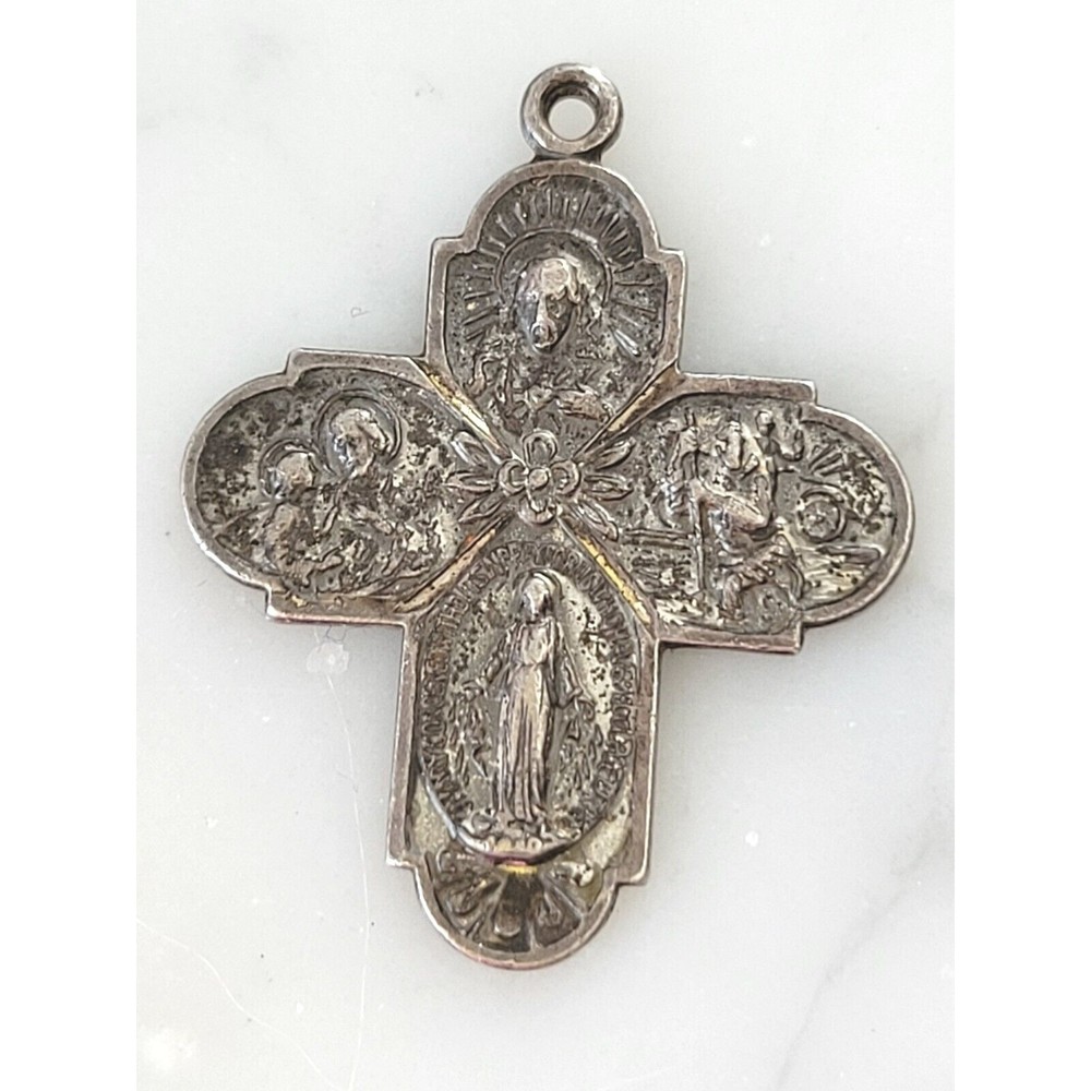 Sterling Silver Catholic Saint 4-Way Cross Medal Pendant